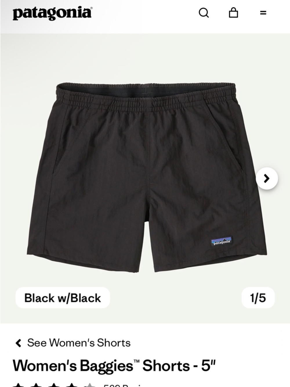 Patagonia Black Women's Baggies Shorts